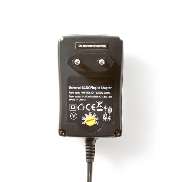 Universal AC strømadapter | 18 W | 3 - 12 V DC | 1.80 m | 2.1 A | 6 plug(s) | Sort