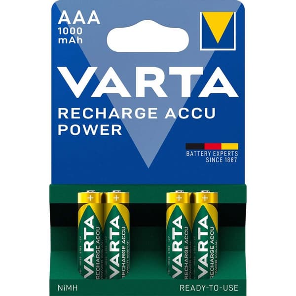 Ladattava Ni-MH-Akku AAA | 1.2 V DC | 1000 mAh | Esiladattu | 4-Blister-kortti