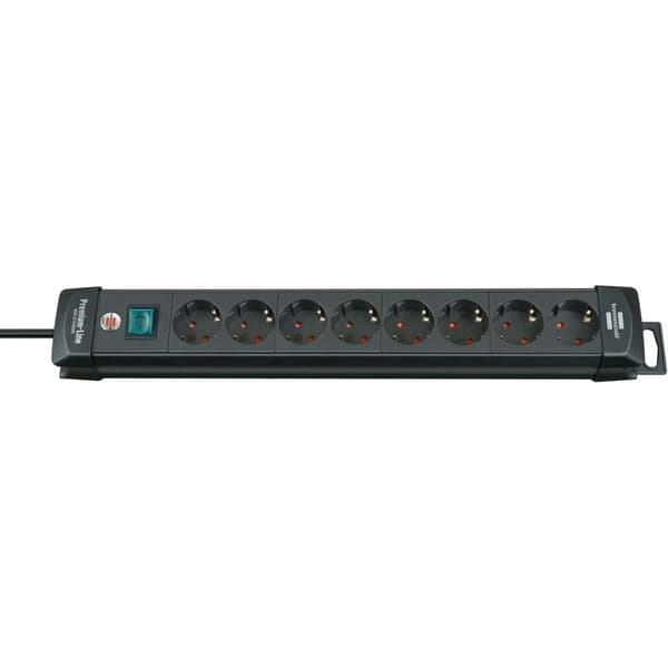 Extension socket Premium-Line 8-Vei 3.00 m Sort - Beskyttende Kontakt TYPE F