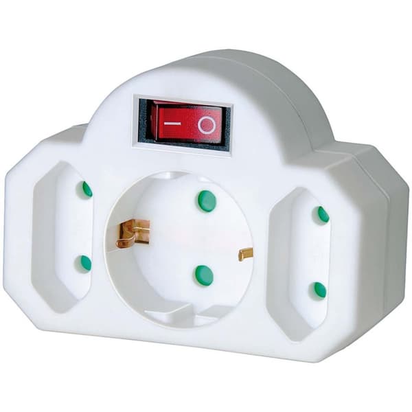 Stikkontakt Splitter On / Off Kontakt 1 x Stikprop Med Sidebens Jord / 2 x Euro Hvid