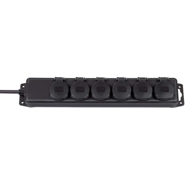 Extension socket 6-Vei 2.00 m Sort - Beskyttende Kontakt TYPE F