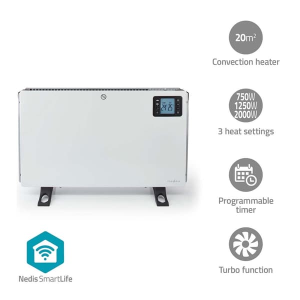 SmartLife Konveksjon Varmeapparat | Wi-Fi | 2000 W | 3 Varmeinnstillinger | LCD | 5 - 37 °C | Justerbar termostat | Hvit Hvit