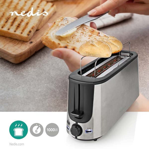 Brødrister | Rustfritt stål serien | 1 Spor | Browning nivåer: 6 | Avrimingsfunksjon | Bun rack | Aluminium