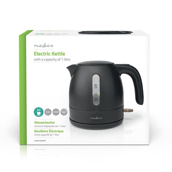 Elkedel | 1.0 l | Plast | Sort | Drejelig 360 grader | Skjult varmeelement | Strix®-controller | Beskyttelse mod kogetørring