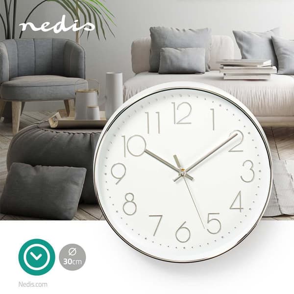 Veggur | Diameter: 300 mm | Plast | Hvit / Sølv