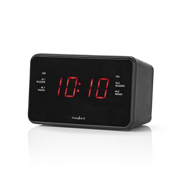 Digital klockradio | LED Display | 1x 3.5 mm Audio Input | Tidsprojektion | AM / FM | Snooze-funktion | Sov timer | Antal alarm: 2 | Svart