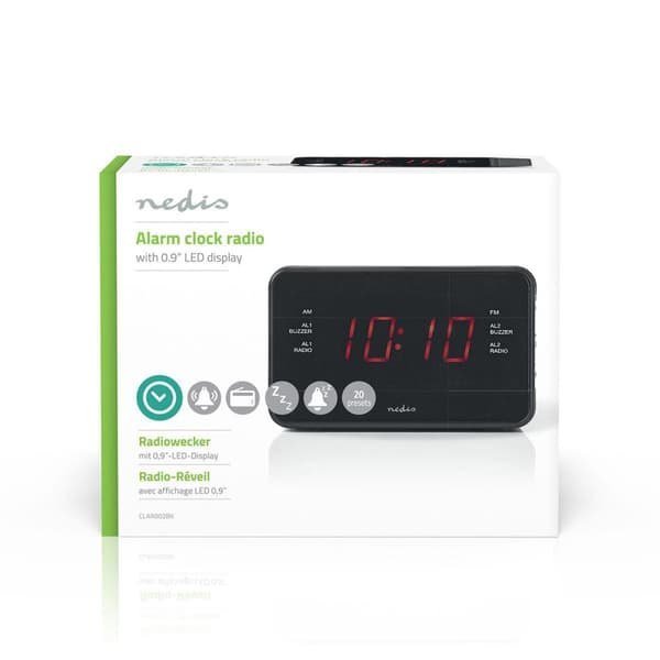 Digital klockradio | LED Display | 1x 3.5 mm Audio Input | Tidsprojektion | AM / FM | Snooze-funktion | Sov timer | Antal alarm: 2 | Svart
