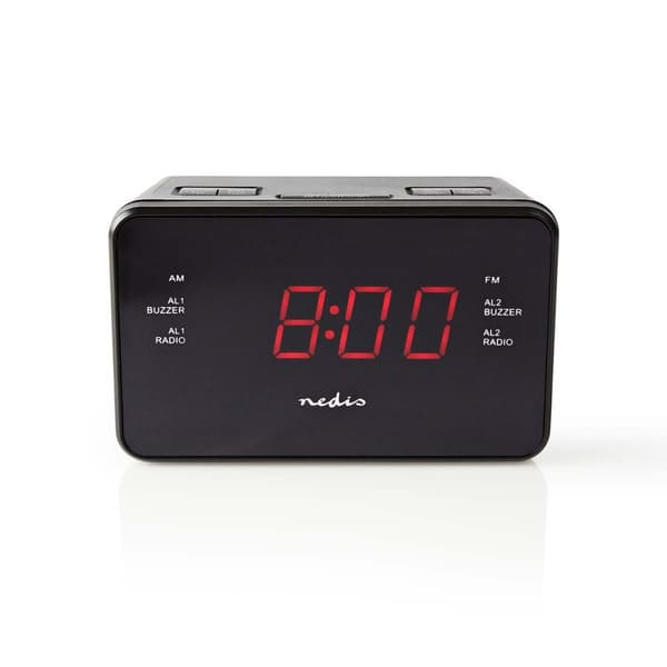 Digital klockradio | LED Display | 1x 3.5 mm Audio Input | Tidsprojektion | AM / FM | Snooze-funktion | Sov timer | Antal alarm: 2 | Svart