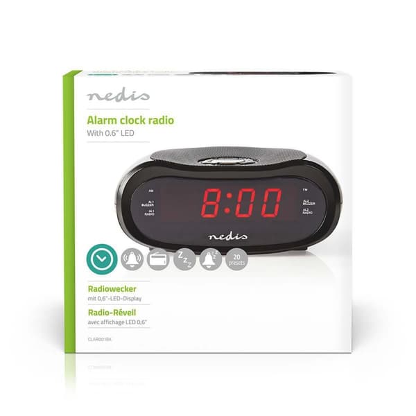 Digital klockradio | LED Display | Tidsprojektion | AM / FM | Snooze-funktion | Sov timer | Antal alarm: 2 | Svart