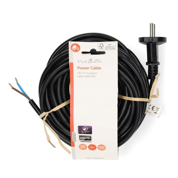 Dammsugare nätsladd | 10.0 m | CEE 7/17 | 250 V AC | 16 A | Svart | PVC
