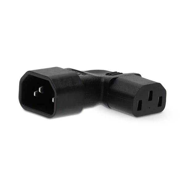 Extension Plug | IEC-320-C13 | IEC-320-C14 | Vinklet Høyre | Nikkel belagt | PVC | Sort | Boks | 1 stk.