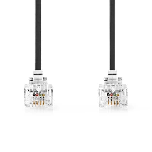 Telekomkabel | RJ11 Hane | RJ11 Hane | 2.00 m | Kabelns utformning: Platt | Plätering: Guldplaterad | Kabeltyp: RJ11 | Svart