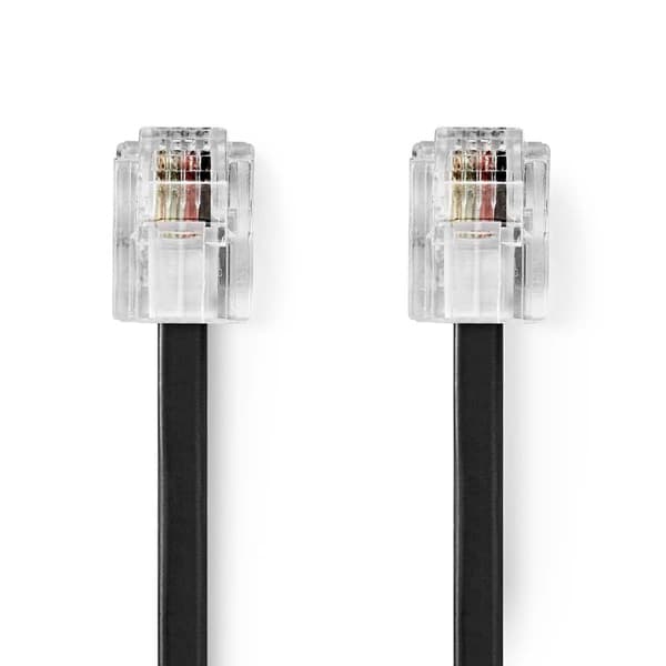 Telekomkabel | RJ11 Hane | RJ11 Hane | 2.00 m | Kabelns utformning: Platt | Plätering: Guldplaterad | Kabeltyp: RJ11 | Svart
