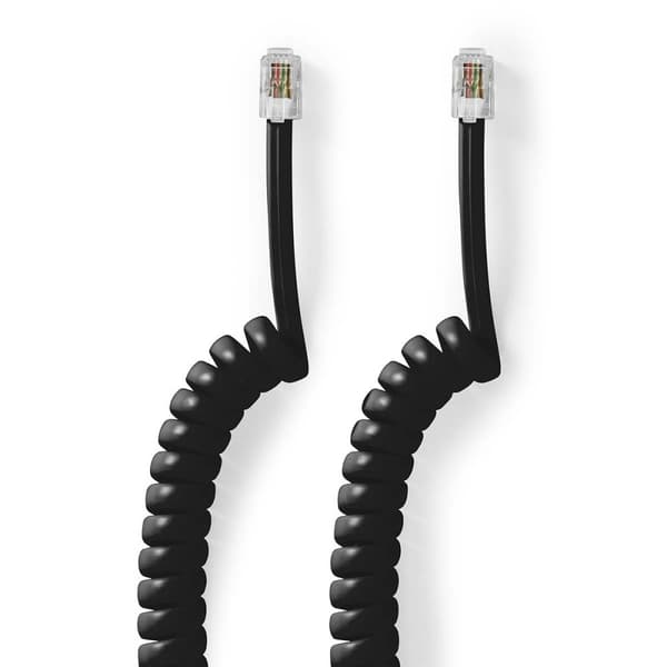 Telekomkabel | RJ10 Hane | RJ10 Hane | 2.00 m | Kabelns utformning: Lindad | Kabeltyp: RJ10 | Svart