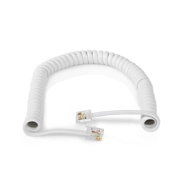 Telekomkabel | RJ10 Hane | RJ10 Hane | 2.00 m | Kabelns utformning: Lindad | Kabeltyp: RJ10 | Vit