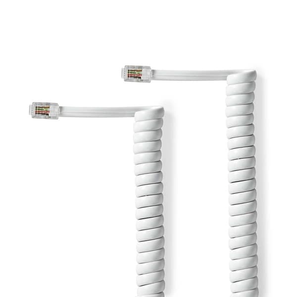 Telekomkabel | RJ10 Hane | RJ10 Hane | 2.00 m | Kabelns utformning: Lindad | Kabeltyp: RJ10 | Vit