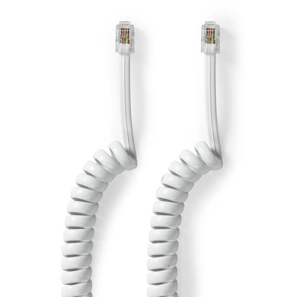 Telekomkabel | RJ10 Hane | RJ10 Hane | 2.00 m | Kabelns utformning: Lindad | Kabeltyp: RJ10 | Vit