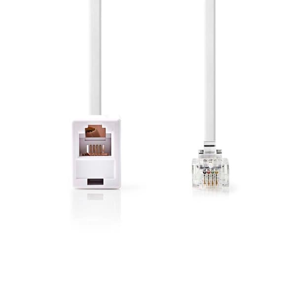 Telecom förlängningskabel | RJ11 Hane | RJ11 Hona | 5.00 m | Kabelns utformning: Platt | Kabeltyp: RJ11 | Vit
