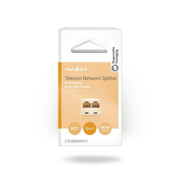 Telecom Network Splitter | RJ45 Hun | 2x RJ45 Female | Nikkelplateret | Elfenben | PVC | Box