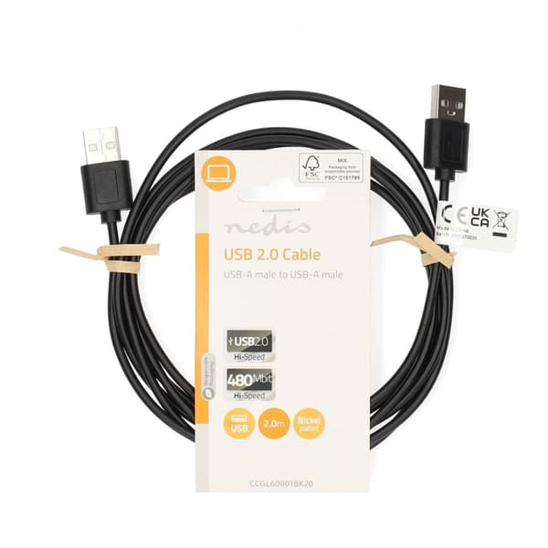 USB-kabel | USB 2.0 | USB-A Hane | USB-A Hane | 480 Mbps | Nickelplaterad | 2.00 m | Rund | PVC | Svart | Label