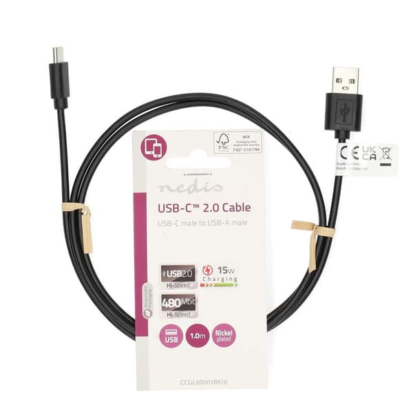 USB-kabel | USB 2.0 | USB-A Hane | USB-C™ Hane | 2.5 W | 480 Mbps | Nickelplaterad | 1.00 m | Rund | PVC | Svart | Label