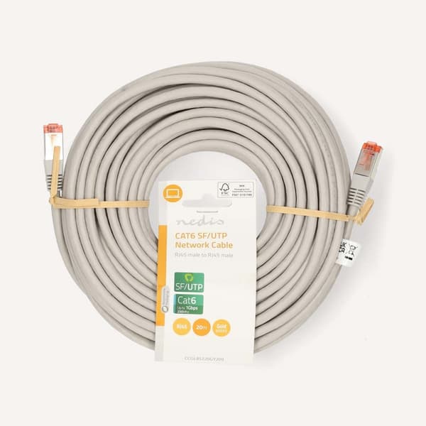 Kat 6 kabel | RJ45 Han | RJ45 Han | SF/UTP | 20.0 m | Runde | PVC | Grå | Label