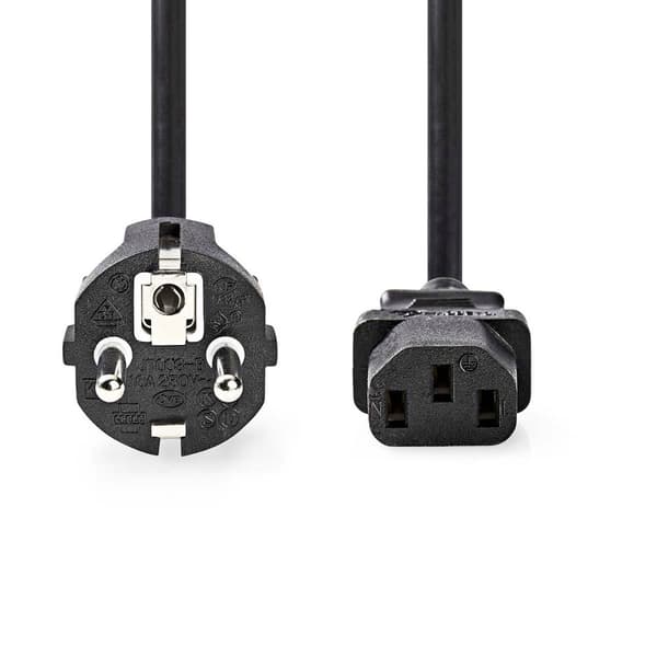 Strømkabel | Jordet kontakt han | IEC-320-C13 | Rett | Rett | Nikkel belagt | 5.00 m | Rund | PVC | Sort | Label