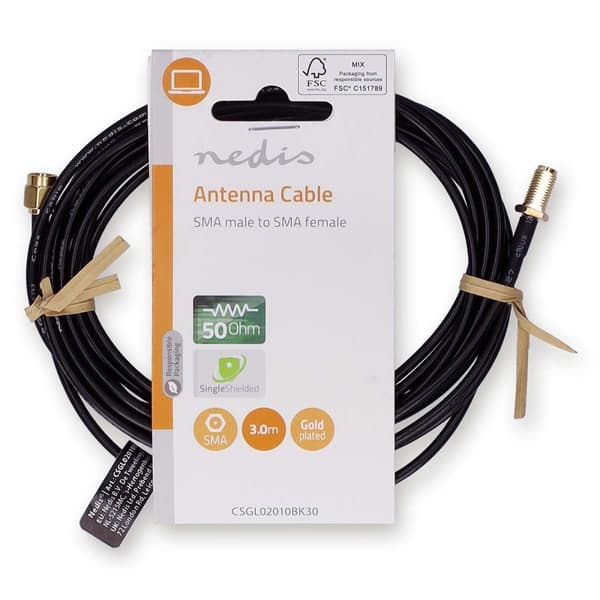 Antennkabel | SMA Hane | SMA Hona | Guldplaterad | 50 Ohm | Enskaligt skydd | 3.00 m | Rund | PVC | Svart | Label