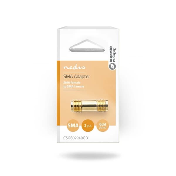 SMA adapter | SMA Hun | SMA Hun | Gull belagt | 50 Ohm | Rett | Kobber | Gull | 2 stk. | Boks