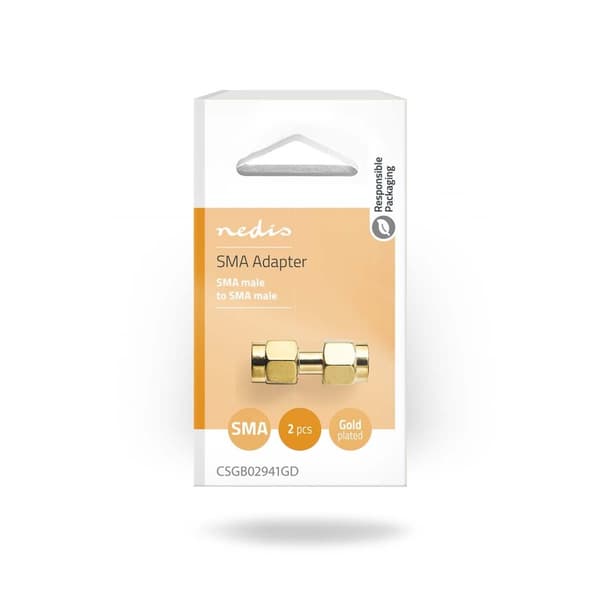 SMA adapter | SMA Han | SMA Han | Gull belagt | 50 Ohm | Rett | Kobber | Gull | 2 stk. | Boks