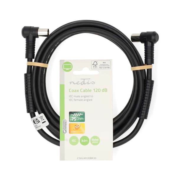 Coax Cable | IEC (Coax) Han | IEC (Coax) Hun | Nikkelplateret | 120 dB | 75 Ohm | Quad Skærmet | 3.00 m | Runde | PVC | Sort | Label