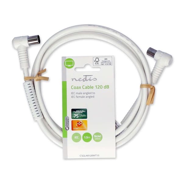 Coax Cable | IEC (Coax) Han | IEC (Coax) Hun | Nikkelplateret | 120 dB | 75 Ohm | Quad Skærmet | 1.50 m | Runde | PVC | Hvid | Label