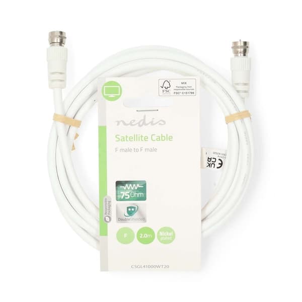Satellite & Antenn kabel | F Hane | F Hane | Nickelplaterad | 75 Ohm | Dubbelskärmad | 2.00 m | Rund | PVC | Vit | Label