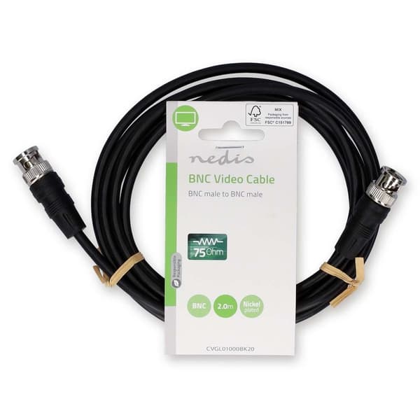 BNC-videokabel | BNC Hane | BNC Hane | Nickelplaterad | 75 Ohm | 2.00 m | Rund | PVC | Svart | Label
