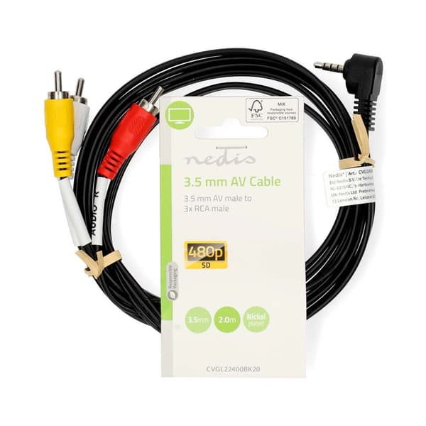 Audio Video Cable | 3.5 mm Han | 3x RCA Han | Nikkel belagt | 2.00 m | Rund | PVC | Sort