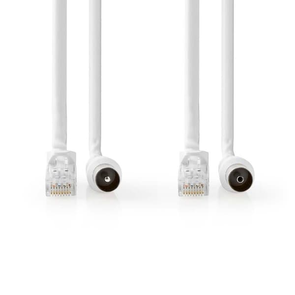 Coax & Cat6 Combi Cable | IEC (Koax) Hane / RJ45 hane | IEC (Koax) Hona / RJ45 hane | Nickelplaterad | RG58 | 75 Ohm | Dubbelskärmad | 3.00 m | Rund |