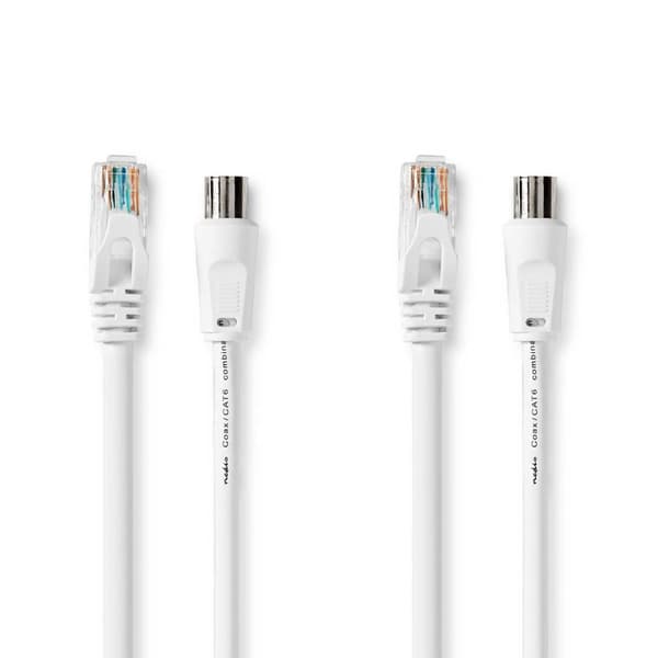 Coax & Cat6 Combi Cable | IEC (Koax) Hane / RJ45 hane | IEC (Koax) Hona / RJ45 hane | Nickelplaterad | RG58 | 75 Ohm | Dubbelskärmad | 3.00 m | Rund |