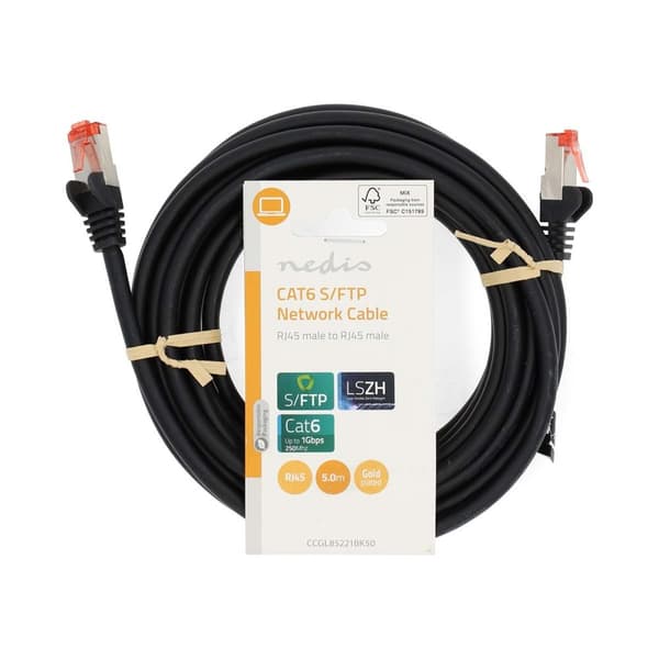 CAT6 Nettverkskabel | RJ45 Han | RJ45 Han | S/FTP | 5.00 m | Rund | LSZH | Sort | Label