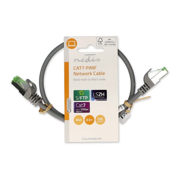 CAT7 netværkskabel | S/FTP | RJ45 Han | RJ45 Han | 0.50 m | Snagless | Runde | LSZH | Grå | Label
