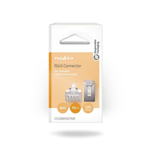 RJ45-kontakt | Hann | Strandet STP CAT6 | Rett | Gull belagt | 10 stk. | PVC | Gjennomsiktig | Boks