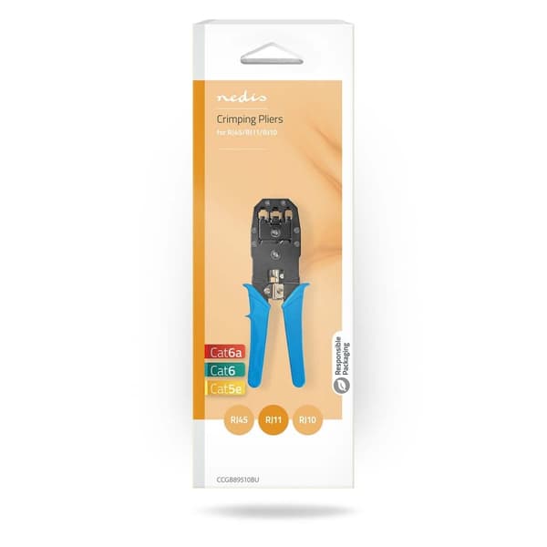 Crimp Tang | CAT5 / CAT5e / CAT6 / CAT6a / RJ10 / RJ11 / RJ45 | Klipper / Plier / Stripping | ABS / Stål | Blå