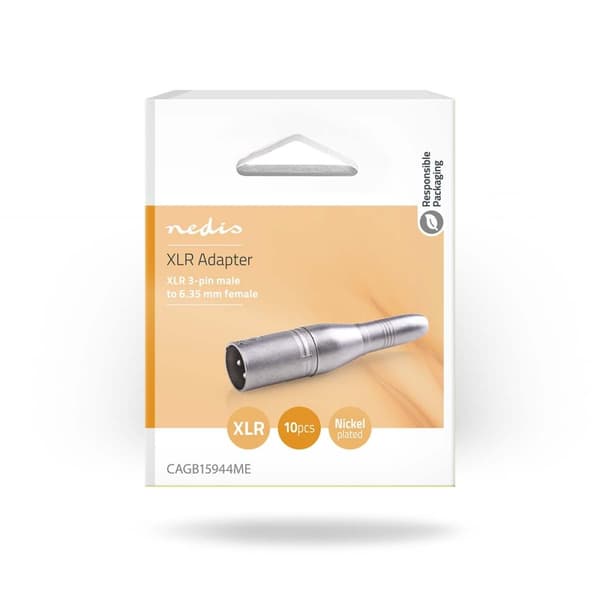 XLR Adapter | XLR 3-stifts hane | 6.35 mm Hona | Nickelplaterad | Rak | Metall | Silver | 10 st. | Låda