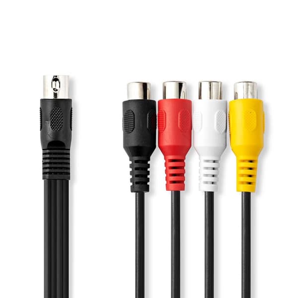 DIN Audio kabel | DIN 5-Pin Han | 4 x RCA, Hunstik | Nikkelplateret | 0.20 m | Runde | PVC | Sort | Label