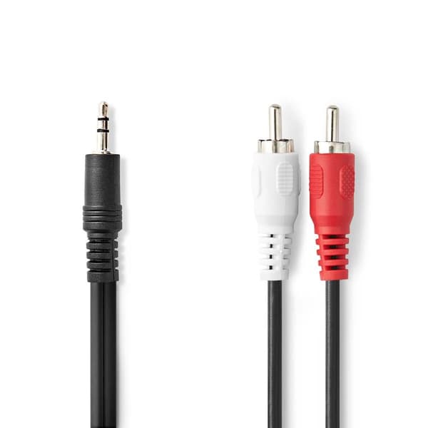 Stereo Audio kabel | 3.5 mm Hanstik | 2x RCA Hanstik | Nikkelplateret | 1.50 m | Runde | Sort | Label