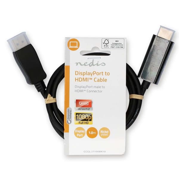 Displayport-kabel | DisplayPort Hane | HDMI™ Kontakt | 1080p | Nickelplaterad | 1.00 m | Rund | PVC | Svart | Label