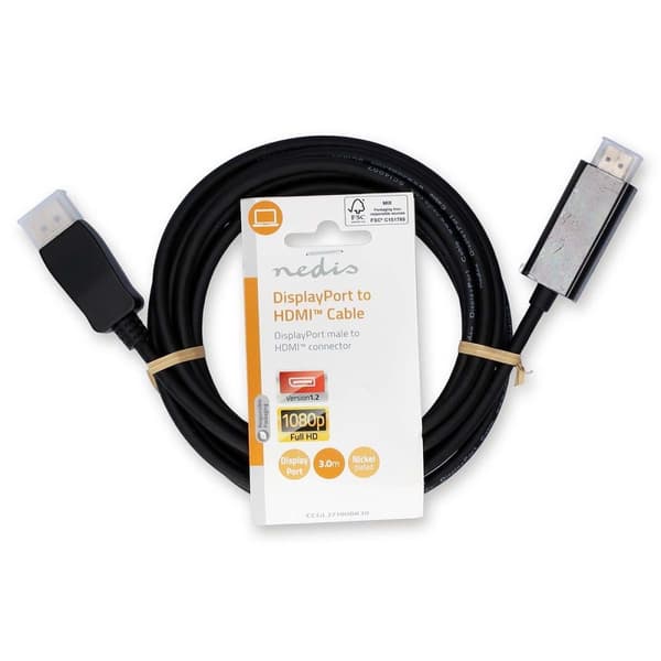 Displayport-kabel | DisplayPort Han | HDMI ™ -kontakt | 1080p | Nikkel belagt | 3.00 m | Rund | PVC | Sort | Label