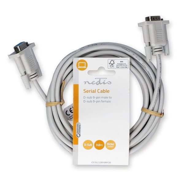 Seriel kabel | D-SUB 9-Pin han | D-SUB 9-Pin hun | Nikkelplateret | 3.00 m | Runde | PVC | Elfenben | Label