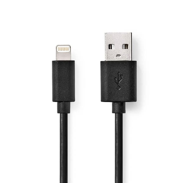 Lightning Kabel | USB 2.0 | Apple Lightning, 8-stifts | USB-A Hane | 480 Mbps | Nickelplaterad | 2.00 m | Rund | PVC | Svart | Label