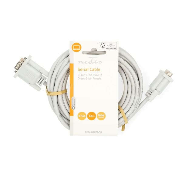 Seriel kabel | D-SUB 9-Pin han | D-SUB 9-Pin hun | Nikkelplateret | 5.00 m | Runde | PVC | Elfenben | Label