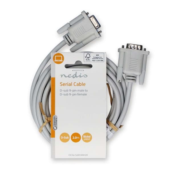 Seriel kabel | D-SUB 9-Pin han | D-SUB 9-Pin hun | Nikkelplateret | 2.00 m | Runde | PVC | Elfenben | Label